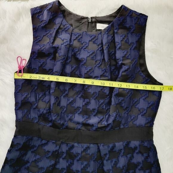 Carmen Marc Volvo Sheath Dress Houndstooth Jaquared Textured Blue Black  Size 10 - Picture 7 of 12